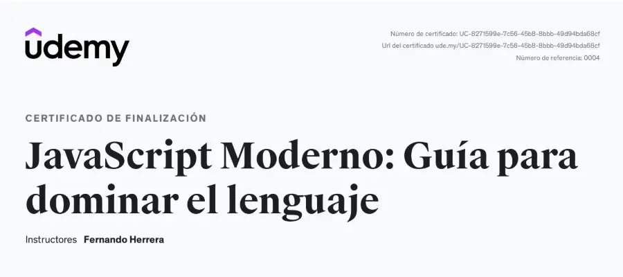 Certificate: JavaScript Moderno: Guía para dominar el lenguaje